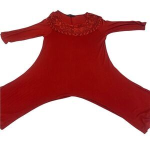 Simply Irresistible rust color szS 3/4 sleeve lace round neck shark bite hem EUC